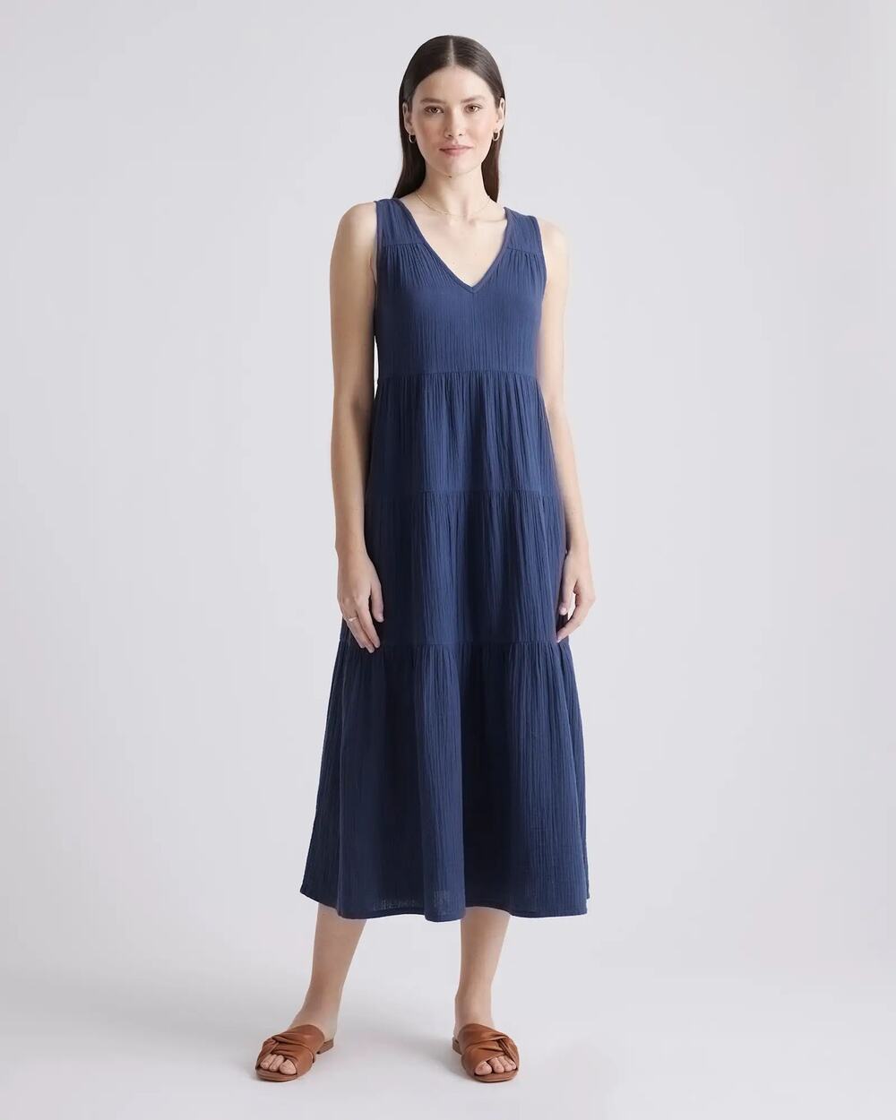Quince Blue Gauze Cotton Tiered Maxi Dress Sz.XS